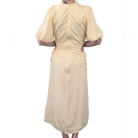 Nobody’s Child Yellow Puff Sleeve Cutout Midi Dress Sustainable EcoVero Size 4 - Picture 4 of 9
